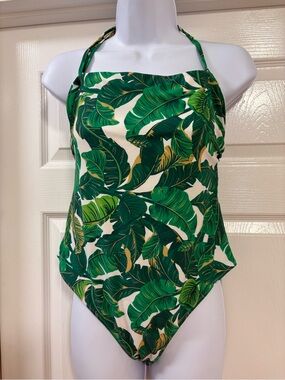 Love & Sports Green and White Leaf Print One-Piece Swimsuit
